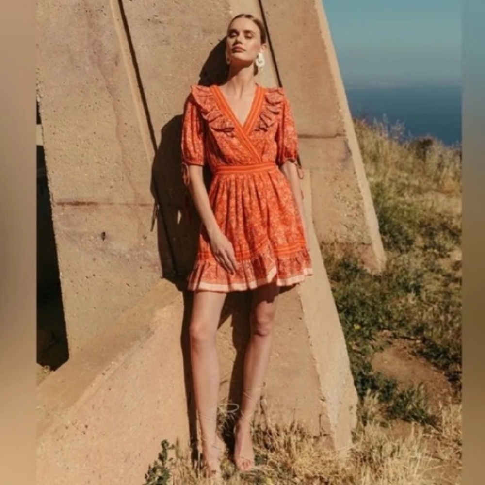 Cleobella Blair Tassel Cuff Ruffle Mini Dress NWT